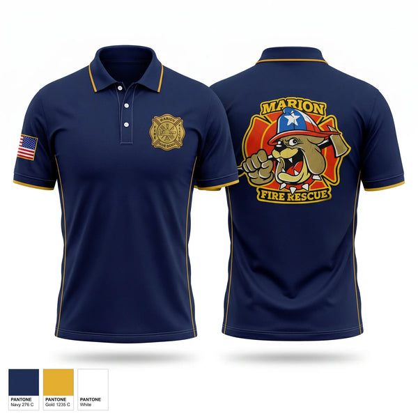 Short Sleeve Performance Polo, Marion Fire Rescue, Fire Department, Teamtime, Team time, sublimation, custom sports apparel, team uniforms, spirit wear, spiritwear, sports uniforms, custom shirts, team store, custom team store, fundraiser sports, apparel fundraiser