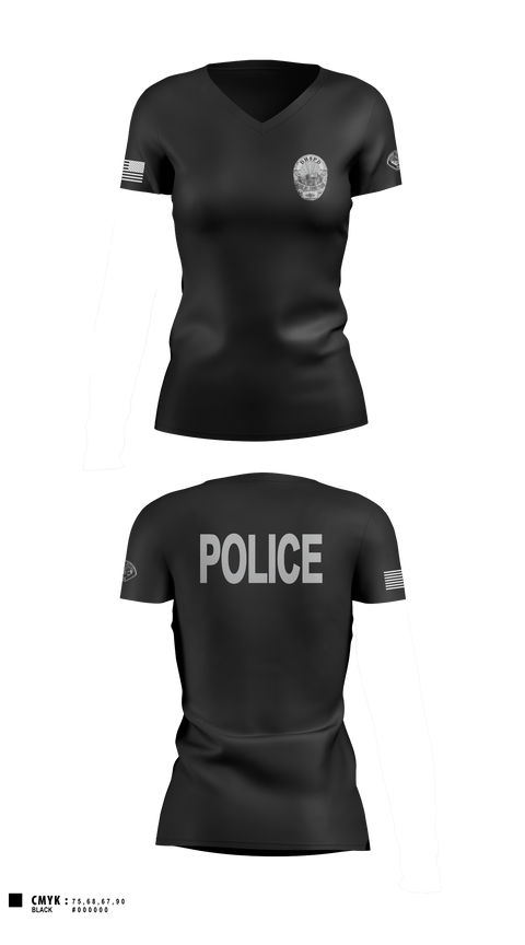 Women's Short Sleeve Vneck Shirt, Desert Hot Springs Police Department, Police, Teamtime, Team time, sublimation, custom sports apparel, team uniforms, spirit wear, spiritwear, sports uniforms, custom shirts, team store, custom team store, fundraiser sports, apparel fundraiser