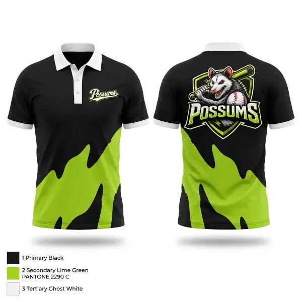 Short Sleeve Performance Polo, Possums, Baseball, Teamtime, Team time, sublimation, custom sports apparel, team uniforms, spirit wear, spiritwear, sports uniforms, custom shirts, team store, custom team store, fundraiser sports, apparel fundraiser