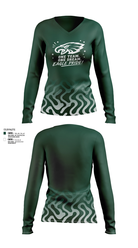 Womens Long Sleeve Vneck Shirt, Exhalt Eagles, Cheer, Teamtime, Team time, sublimation, custom sports apparel, team uniforms, spirit wear, spiritwear, sports uniforms, custom shirts, team store, custom team store, fundraiser sports, apparel fundraiser