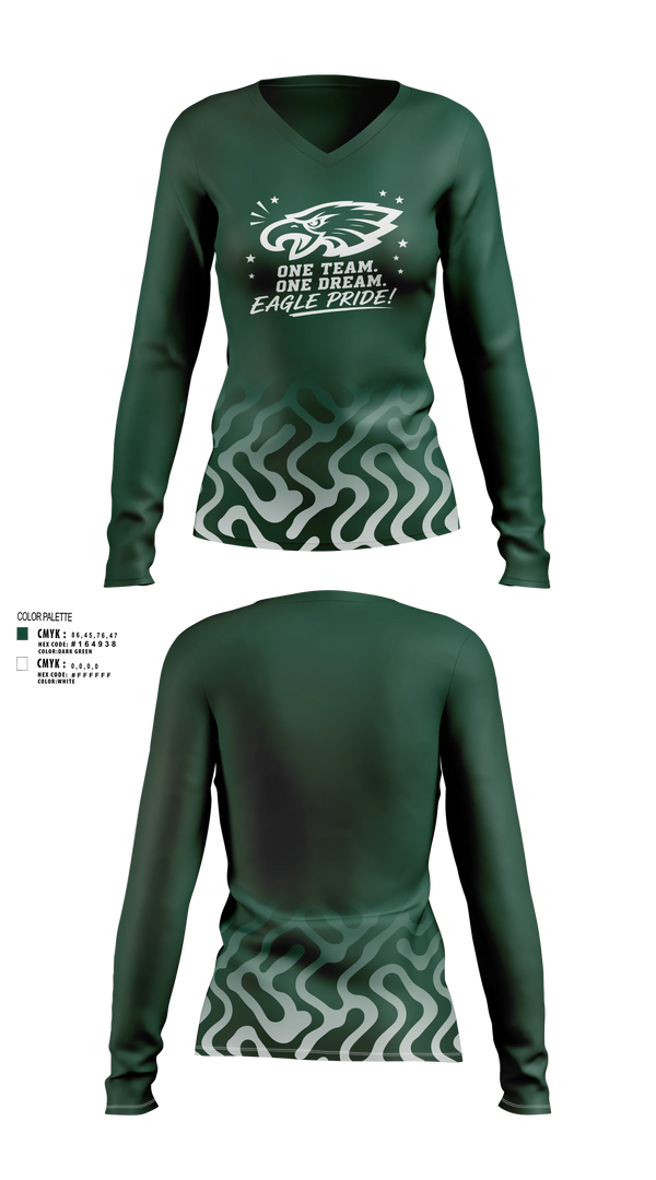 Womens Long Sleeve Vneck Shirt, Exhalt Eagles, Cheer, Teamtime, Team time, sublimation, custom sports apparel, team uniforms, spirit wear, spiritwear, sports uniforms, custom shirts, team store, custom team store, fundraiser sports, apparel fundraiser