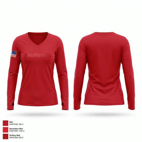 Womens Long Sleeve Vneck Shirt, Dauntless BN, Army, Teamtime, Team time, sublimation, custom sports apparel, team uniforms, spirit wear, spiritwear, sports uniforms, custom shirts, team store, custom team store, fundraiser sports, apparel fundraiser