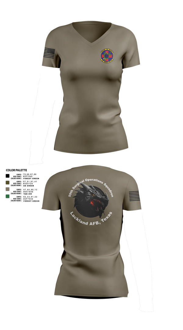 Womens Short Sleeve Vneck Shirt, 59th Surgical Operations Squadron, Air Force, Teamtime, Team time, sublimation, custom sports apparel, team uniforms, spirit wear, spiritwear, sports uniforms, custom shirts, team store, custom team store, fundraiser sports, apparel fundraiser