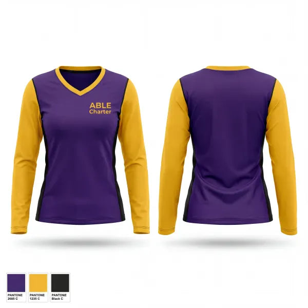 Womens Long Sleeve Vneck Shirt, ABLE Charter, Men's Volleyball, Teamtime, Team time, sublimation, custom sports apparel, team uniforms, spirit wear, spiritwear, sports uniforms, custom shirts, team store, custom team store, fundraiser sports, apparel fundraiser