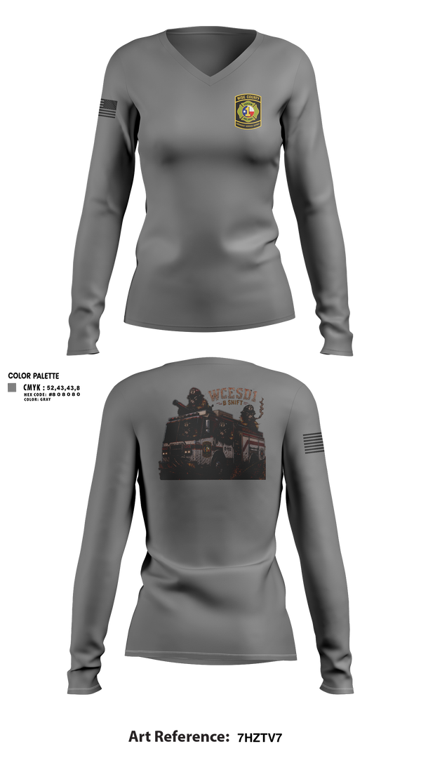 Womens Long Sleeve Vneck Shirt, WCESD1 B shift, Fire Department, Teamtime, Team time, sublimation, custom sports apparel, team uniforms, spirit wear, spiritwear, sports uniforms, custom shirts, team store, custom team store, fundraiser sports, apparel fundraiser