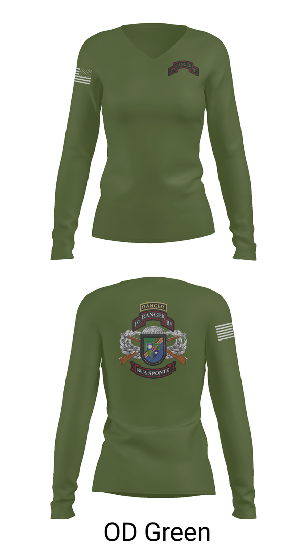 Womens Long Sleeve Vneck Shirt, 1/75 Ranger Battalion, Army, Teamtime, Team time, sublimation, custom sports apparel, team uniforms, spirit wear, spiritwear, sports uniforms, custom shirts, team store, custom team store, fundraiser sports, apparel fundraiser