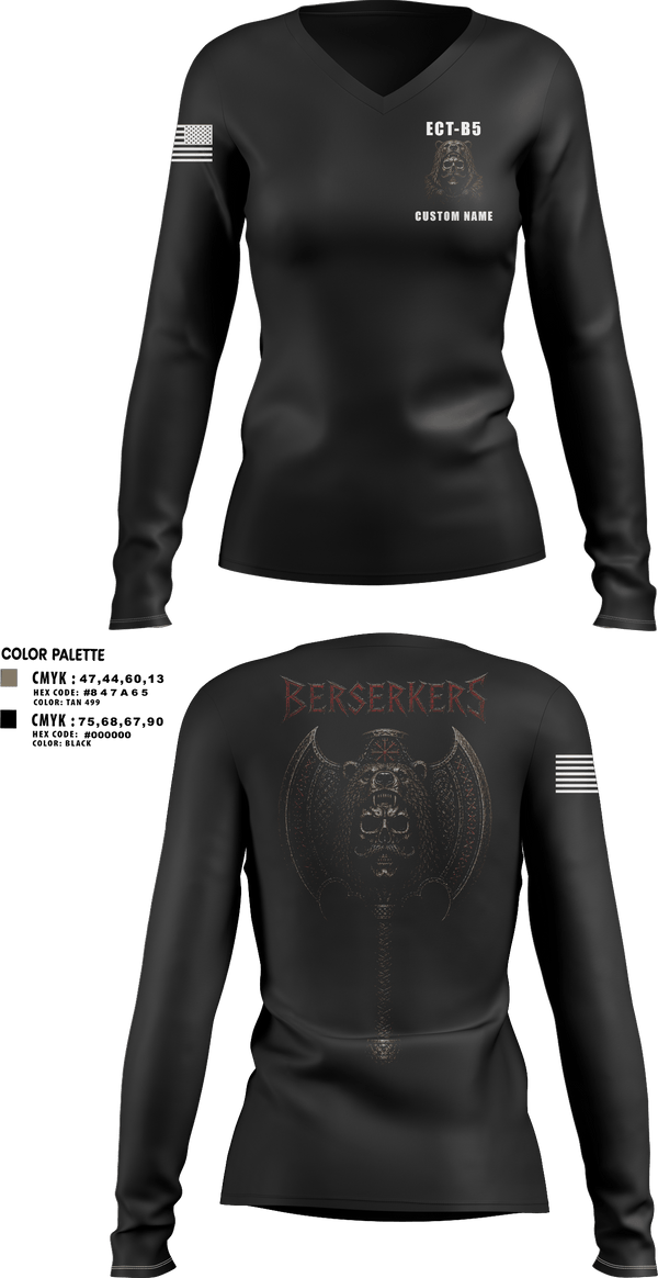 Womens Long Sleeve Vneck Shirt, 11th Cyber BN, Army, Teamtime, Team time, sublimation, custom sports apparel, team uniforms, spirit wear, spiritwear, sports uniforms, custom shirts, team store, custom team store, fundraiser sports, apparel fundraiser