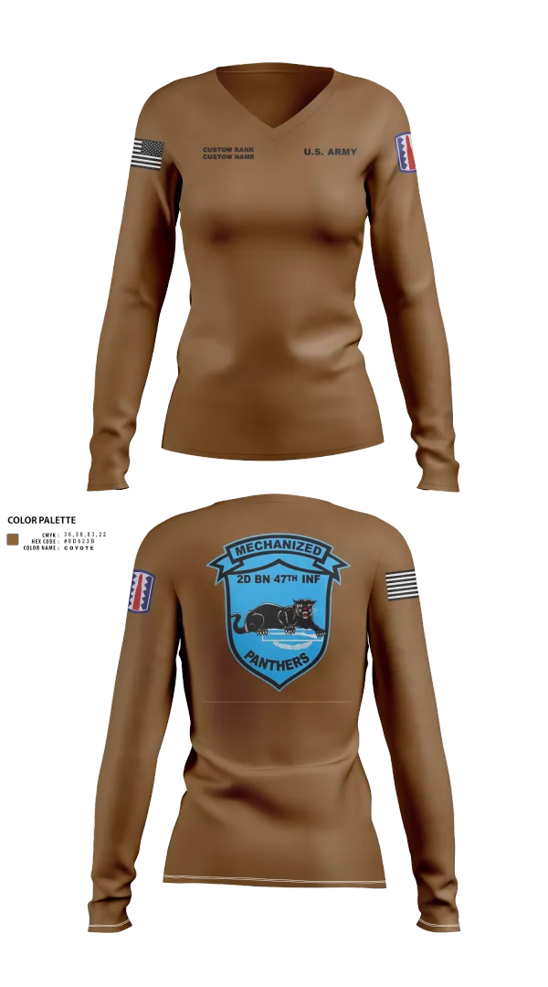 Womens Long Sleeve Vneck Shirt, C Co 2-47 197th Infantry Brigade, , Teamtime, Team time, sublimation, custom sports apparel, team uniforms, spirit wear, spiritwear, sports uniforms, custom shirts, team store, custom team store, fundraiser sports, apparel fundraiser