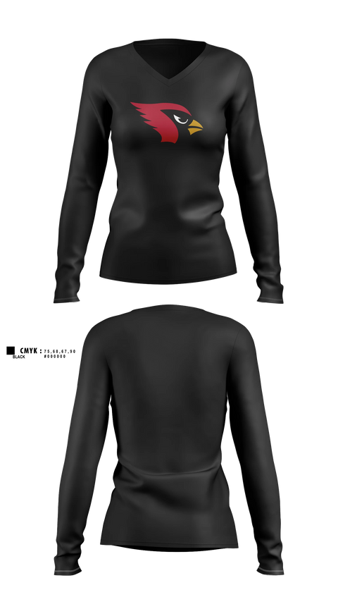 Womens Long Sleeve Vneck Shirt, Potts Camp High School Basketball, Women's Basketball, Teamtime, Team time, sublimation, custom sports apparel, team uniforms, spirit wear, spiritwear, sports uniforms, custom shirts, team store, custom team store, fundraiser sports, apparel fundraiser