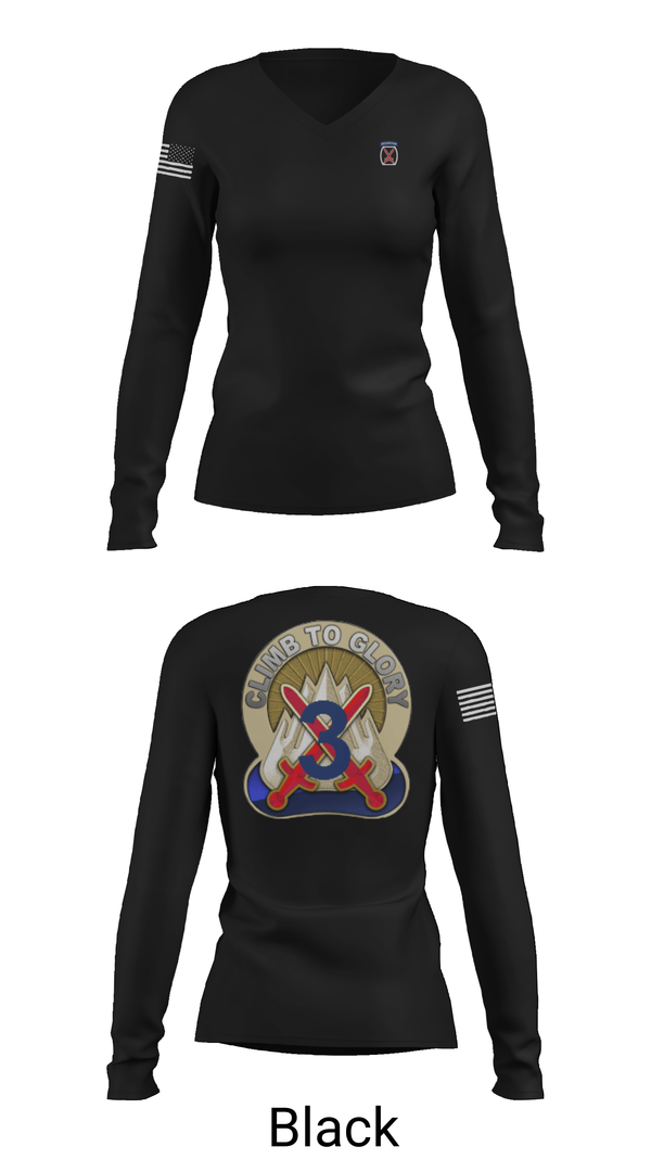 Womens Long Sleeve Vneck Shirt, 3rd Brigade, 10th Mountain Division, Army, Teamtime, Team time, sublimation, custom sports apparel, team uniforms, spirit wear, spiritwear, sports uniforms, custom shirts, team store, custom team store, fundraiser sports, apparel fundraiser