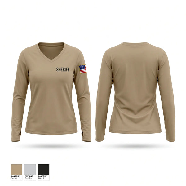 Womens Long Sleeve Vneck Shirt, Sheriff, Police, Teamtime, Team time, sublimation, custom sports apparel, team uniforms, spirit wear, spiritwear, sports uniforms, custom shirts, team store, custom team store, fundraiser sports, apparel fundraiser