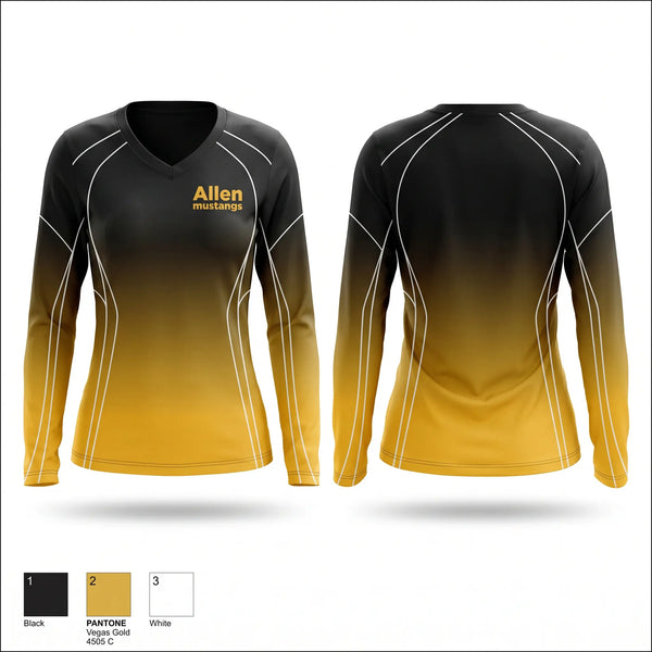 Womens Long Sleeve Vneck Shirt, Allen mustangs, Cheer, Teamtime, Team time, sublimation, custom sports apparel, team uniforms, spirit wear, spiritwear, sports uniforms, custom shirts, team store, custom team store, fundraiser sports, apparel fundraiser