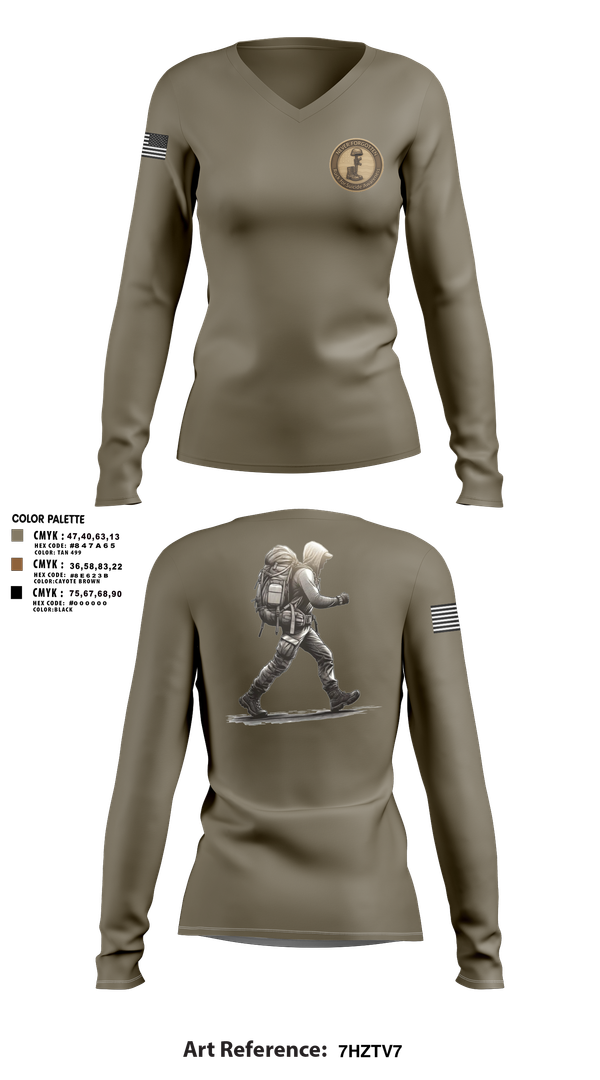 Womens Long Sleeve Vneck Shirt, 7th Group, Army, Teamtime, Team time, sublimation, custom sports apparel, team uniforms, spirit wear, spiritwear, sports uniforms, custom shirts, team store, custom team store, fundraiser sports, apparel fundraiser