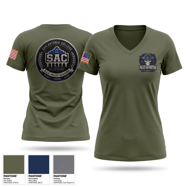 Womens Short Sleeve Vneck Shirt, SAC Police Instructor, Police, Teamtime, Team time, sublimation, custom sports apparel, team uniforms, spirit wear, spiritwear, sports uniforms, custom shirts, team store, custom team store, fundraiser sports, apparel fundraiser