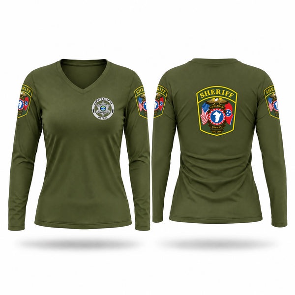 Womens Long Sleeve Vneck Shirt, CHEATHAM COUNTY SHERIFF'S OFFICE, Police, Teamtime, Team time, sublimation, custom sports apparel, team uniforms, spirit wear, spiritwear, sports uniforms, custom shirts, team store, custom team store, fundraiser sports, apparel fundraiser