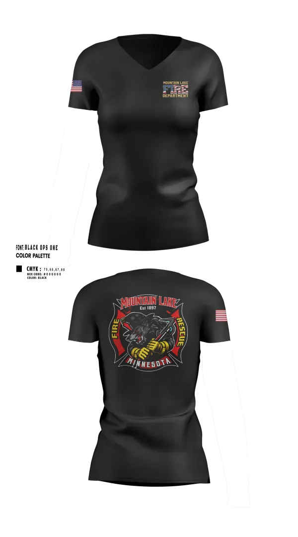 Womens Short Sleeve Vneck Shirt, Mountain Lake Fire & Rescue, Fire Department, Teamtime, Team time, sublimation, custom sports apparel, team uniforms, spirit wear, spiritwear, sports uniforms, custom shirts, team store, custom team store, fundraiser sports, apparel fundraiser