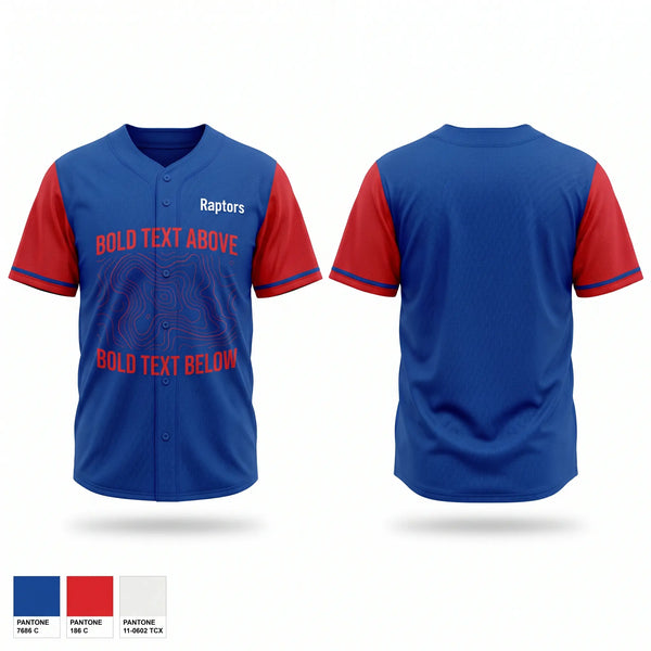 Full Button Baseball Jersey, Raptors, Baseball, Teamtime, Team time, sublimation, custom sports apparel, team uniforms, spirit wear, spiritwear, sports uniforms, custom shirts, team store, custom team store, fundraiser sports, apparel fundraiser