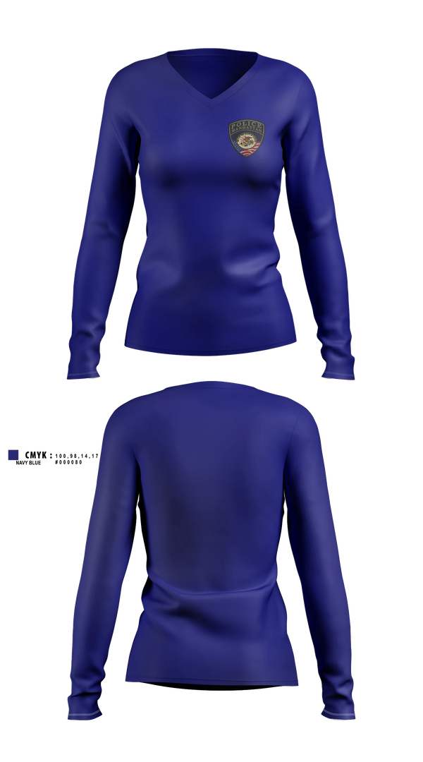 Womens Long Sleeve Vneck Shirt, Manhattan PD, Police, Teamtime, Team time, sublimation, custom sports apparel, team uniforms, spirit wear, spiritwear, sports uniforms, custom shirts, team store, custom team store, fundraiser sports, apparel fundraiser