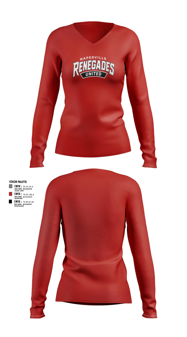Womens Long Sleeve Vneck Shirt, Naperville Renegades, Baseball, Teamtime, Team time, sublimation, custom sports apparel, team uniforms, spirit wear, spiritwear, sports uniforms, custom shirts, team store, custom team store, fundraiser sports, apparel fundraiser