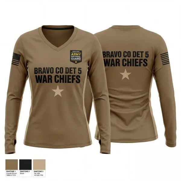 Womens Long Sleeve Vneck Shirt, DET 5, B Co RRC, National Guard, Teamtime, Team time, sublimation, custom sports apparel, team uniforms, spirit wear, spiritwear, sports uniforms, custom shirts, team store, custom team store, fundraiser sports, apparel fundraiser