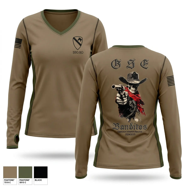 Womens Long Sleeve Vneck Shirt, BCO GSE, Army, Teamtime, Team time, sublimation, custom sports apparel, team uniforms, spirit wear, spiritwear, sports uniforms, custom shirts, team store, custom team store, fundraiser sports, apparel fundraiser