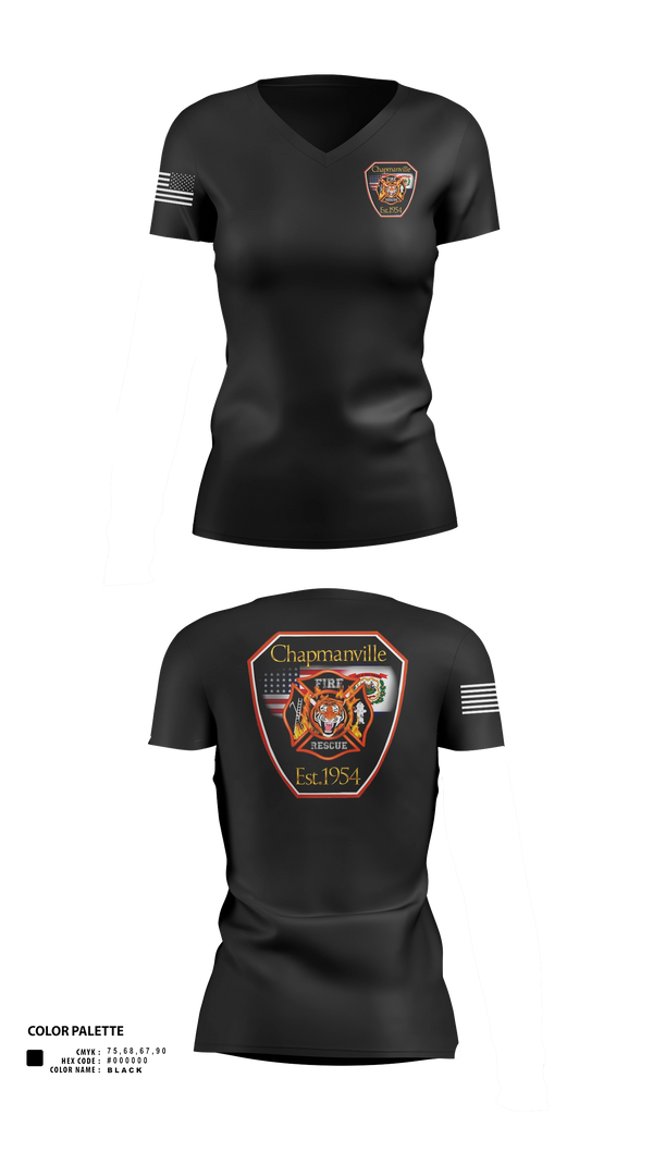 Womens Short Sleeve Vneck Shirt, Chapmanville Fire Department, Fire Department, Teamtime, Team time, sublimation, custom sports apparel, team uniforms, spirit wear, spiritwear, sports uniforms, custom shirts, team store, custom team store, fundraiser sports, apparel fundraiser
