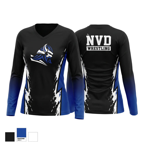 Womens Long Sleeve Vneck Shirt, Demarest, Wrestling, Teamtime, Team time, sublimation, custom sports apparel, team uniforms, spirit wear, spiritwear, sports uniforms, custom shirts, team store, custom team store, fundraiser sports, apparel fundraiser