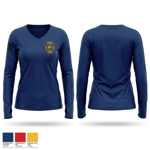 Womens Long Sleeve Vneck Shirt, Vinton Police Department, Police, Teamtime, Team time, sublimation, custom sports apparel, team uniforms, spirit wear, spiritwear, sports uniforms, custom shirts, team store, custom team store, fundraiser sports, apparel fundraiser