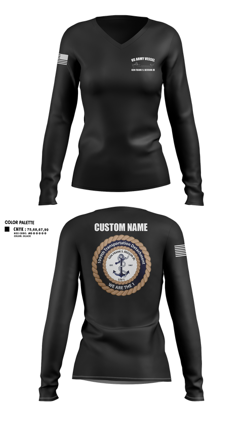 Womens Long Sleeve Vneck Shirt, 1099th TD, Army, Teamtime, Team time, sublimation, custom sports apparel, team uniforms, spirit wear, spiritwear, sports uniforms, custom shirts, team store, custom team store, fundraiser sports, apparel fundraiser