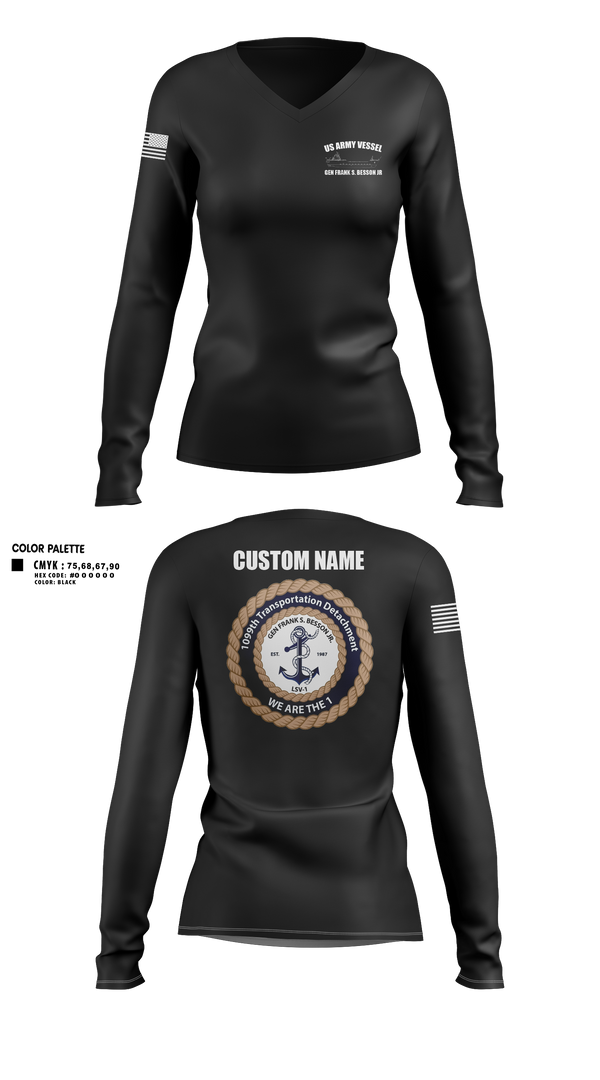 Womens Long Sleeve Vneck Shirt, 1099th TD, Army, Teamtime, Team time, sublimation, custom sports apparel, team uniforms, spirit wear, spiritwear, sports uniforms, custom shirts, team store, custom team store, fundraiser sports, apparel fundraiser