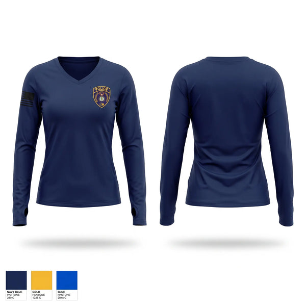Womens Long Sleeve Vneck Shirt, MSU Police, Police, Teamtime, Team time, sublimation, custom sports apparel, team uniforms, spirit wear, spiritwear, sports uniforms, custom shirts, team store, custom team store, fundraiser sports, apparel fundraiser