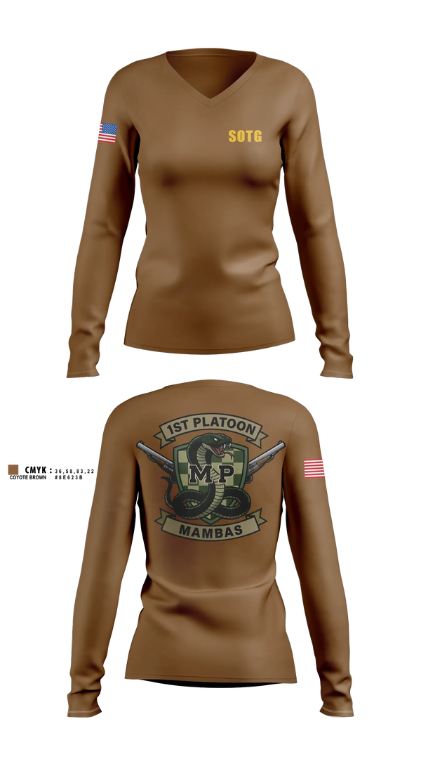 Womens Long Sleeve Vneck Shirt, 410TH Military Police Mambas, Army, Teamtime, Team time, sublimation, custom sports apparel, team uniforms, spirit wear, spiritwear, sports uniforms, custom shirts, team store, custom team store, fundraiser sports, apparel fundraiser