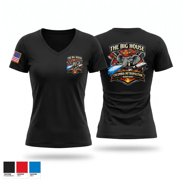 Womens Short Sleeve Vneck Shirt, Columbia Airport Fire, Fire Department, Teamtime, Team time, sublimation, custom sports apparel, team uniforms, spirit wear, spiritwear, sports uniforms, custom shirts, team store, custom team store, fundraiser sports, apparel fundraiser