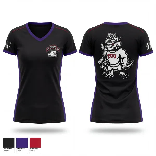 Womens Short Sleeve Vneck Shirt, TCU Ranger Challenge, Army, Teamtime, Team time, sublimation, custom sports apparel, team uniforms, spirit wear, spiritwear, sports uniforms, custom shirts, team store, custom team store, fundraiser sports, apparel fundraiser