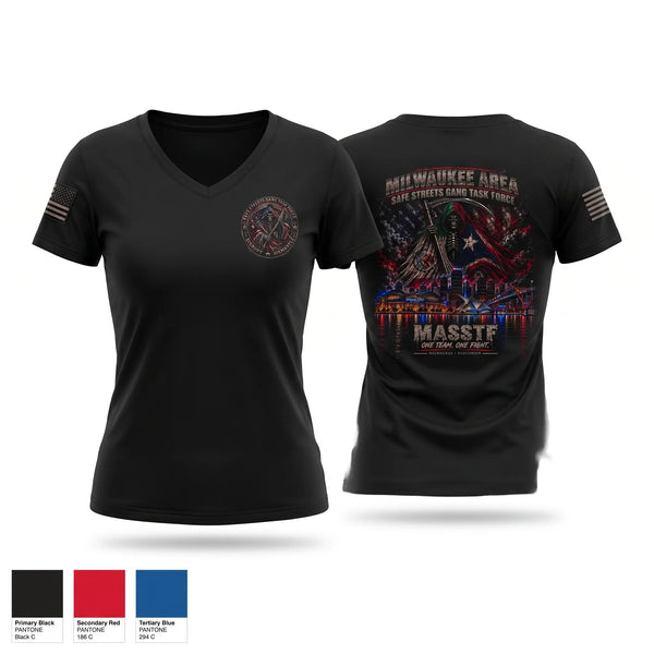 Womens Short Sleeve Vneck Shirt, Milwaukee Area Safe Streets Gang Task Force, Police, Teamtime, Team time, sublimation, custom sports apparel, team uniforms, spirit wear, spiritwear, sports uniforms, custom shirts, team store, custom team store, fundraiser sports, apparel fundraiser