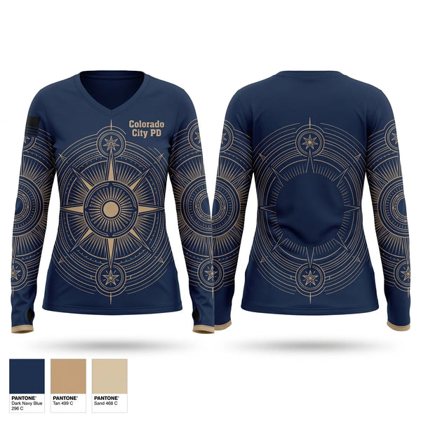 Womens Long Sleeve Vneck Shirt, Colorado City PD, Police, Teamtime, Team time, sublimation, custom sports apparel, team uniforms, spirit wear, spiritwear, sports uniforms, custom shirts, team store, custom team store, fundraiser sports, apparel fundraiser