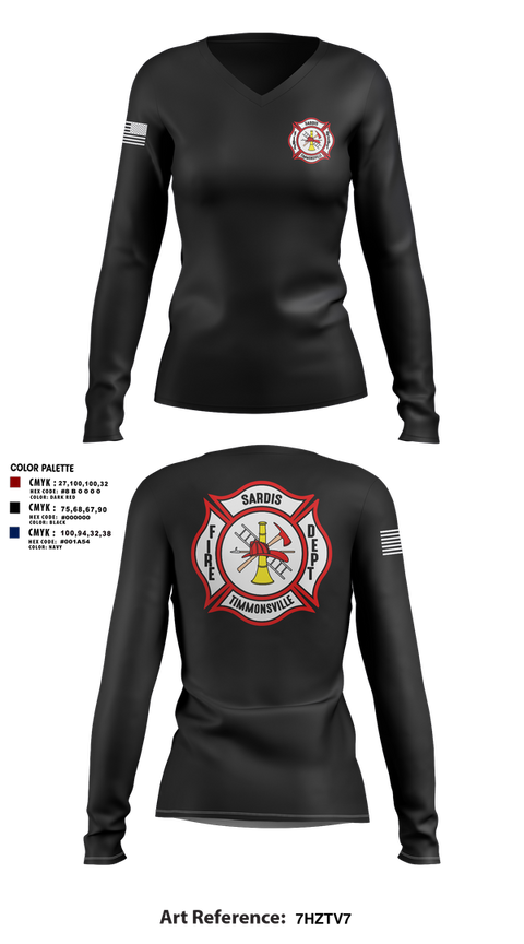 Womens Long Sleeve Vneck Shirt, Sardis-Timmonsville fire department station 1, , Teamtime, Team time, sublimation, custom sports apparel, team uniforms, spirit wear, spiritwear, sports uniforms, custom shirts, team store, custom team store, fundraiser sports, apparel fundraiser