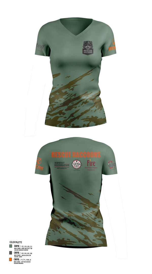 Womens Short Sleeve Vneck Shirt, Rescue Raccoons, Fire Department, Teamtime, Team time, sublimation, custom sports apparel, team uniforms, spirit wear, spiritwear, sports uniforms, custom shirts, team store, custom team store, fundraiser sports, apparel fundraiser