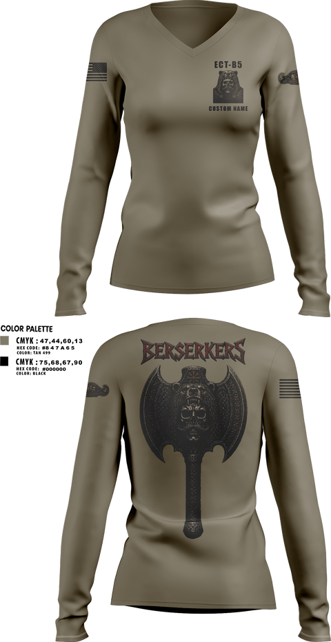 Womens Long Sleeve Vneck Shirt, 11th Cyber BN, Army, Teamtime, Team time, sublimation, custom sports apparel, team uniforms, spirit wear, spiritwear, sports uniforms, custom shirts, team store, custom team store, fundraiser sports, apparel fundraiser