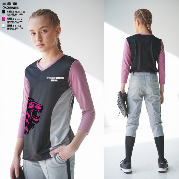 Womens Long Sleeve Vneck Shirt, Toyohashi warriors, Softball, Teamtime, Team time, sublimation, custom sports apparel, team uniforms, spirit wear, spiritwear, sports uniforms, custom shirts, team store, custom team store, fundraiser sports, apparel fundraiser