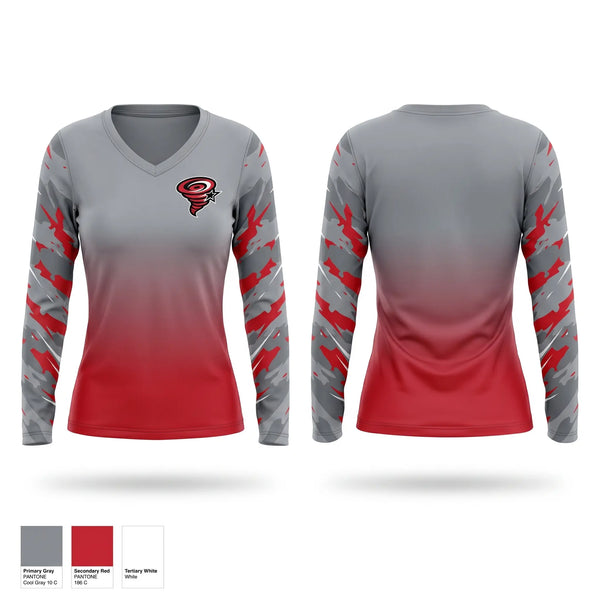 Womens Long Sleeve Vneck Shirt, Bradford Tornadoes, , Teamtime, Team time, sublimation, custom sports apparel, team uniforms, spirit wear, spiritwear, sports uniforms, custom shirts, team store, custom team store, fundraiser sports, apparel fundraiser