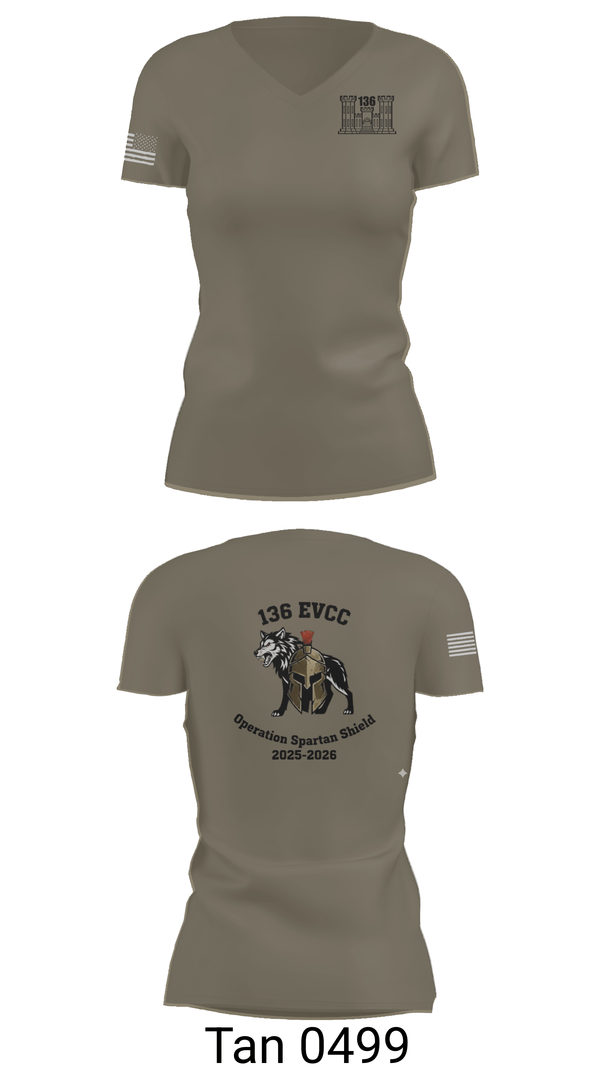 Womens Short Sleeve Vneck Shirt, 136 EVCC, Army, Teamtime, Team time, sublimation, custom sports apparel, team uniforms, spirit wear, spiritwear, sports uniforms, custom shirts, team store, custom team store, fundraiser sports, apparel fundraiser