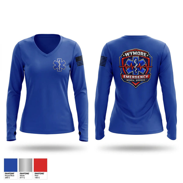 Womens Long Sleeve Vneck Shirt, Wymore EMS, EMS/EMT, Teamtime, Team time, sublimation, custom sports apparel, team uniforms, spirit wear, spiritwear, sports uniforms, custom shirts, team store, custom team store, fundraiser sports, apparel fundraiser