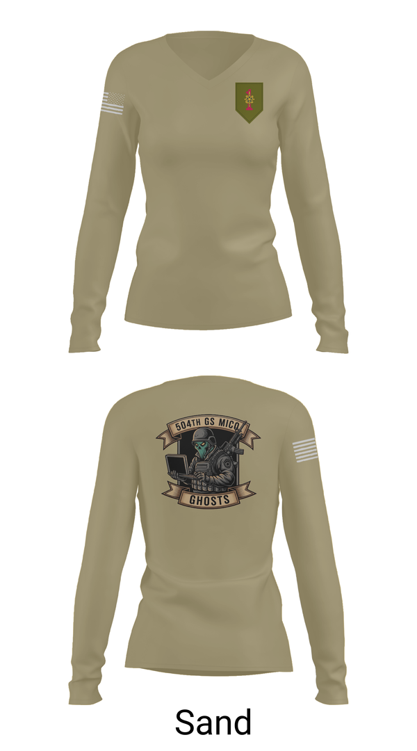 Womens Long Sleeve Vneck Shirt, 504th GS MICO, , Teamtime, Team time, sublimation, custom sports apparel, team uniforms, spirit wear, spiritwear, sports uniforms, custom shirts, team store, custom team store, fundraiser sports, apparel fundraiser
