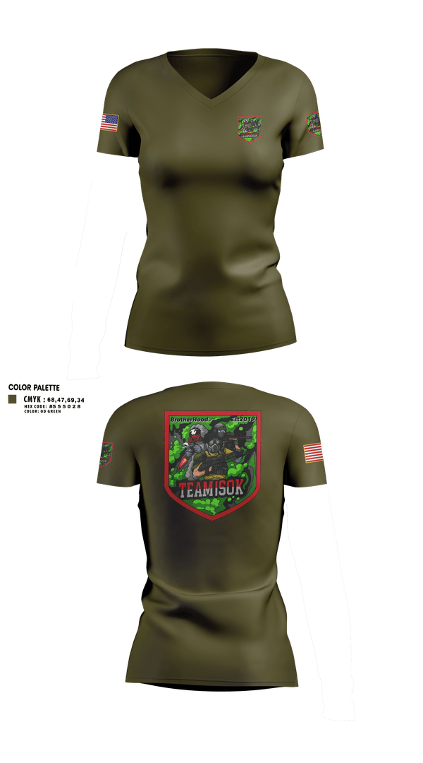 Womens Short Sleeve Vneck Shirt, 1SOK, Army, Teamtime, Team time, sublimation, custom sports apparel, team uniforms, spirit wear, spiritwear, sports uniforms, custom shirts, team store, custom team store, fundraiser sports, apparel fundraiser