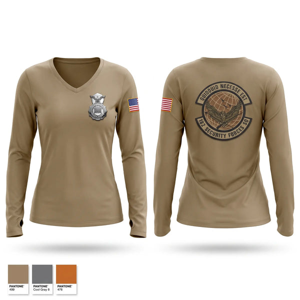 Womens Long Sleeve Vneck Shirt, 182nd Security Forces Squadron, Air Force, Teamtime, Team time, sublimation, custom sports apparel, team uniforms, spirit wear, spiritwear, sports uniforms, custom shirts, team store, custom team store, fundraiser sports, apparel fundraiser