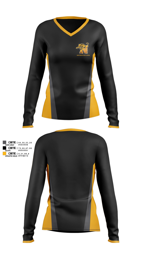 Womens Long Sleeve Vneck Shirt, Northwestern Lehigh, , Teamtime, Team time, sublimation, custom sports apparel, team uniforms, spirit wear, spiritwear, sports uniforms, custom shirts, team store, custom team store, fundraiser sports, apparel fundraiser