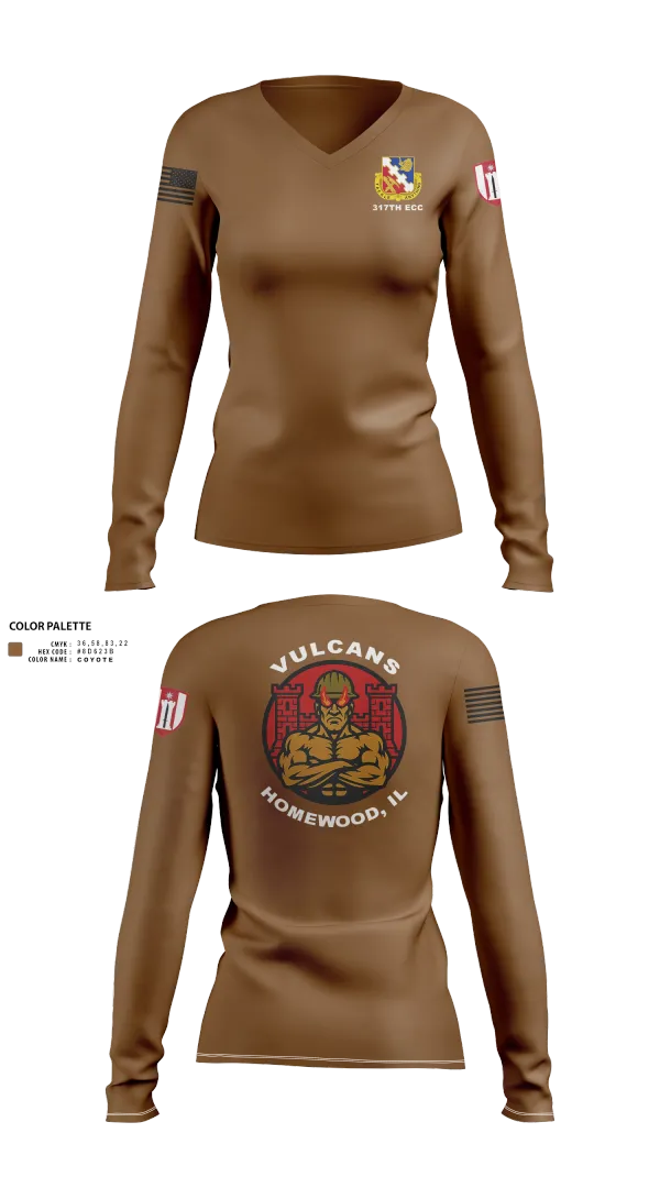 Womens Long Sleeve Vneck Shirt, 317th ECC, Army, Teamtime, Team time, sublimation, custom sports apparel, team uniforms, spirit wear, spiritwear, sports uniforms, custom shirts, team store, custom team store, fundraiser sports, apparel fundraiser