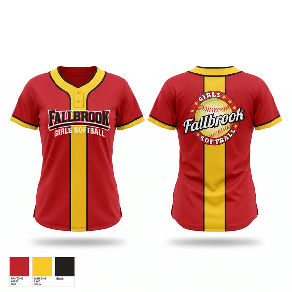 Two Button Softball Jersey, Fallbrook girls softball, Softball, Teamtime, Team time, sublimation, custom sports apparel, team uniforms, spirit wear, spiritwear, sports uniforms, custom shirts, team store, custom team store, fundraiser sports, apparel fundraiser