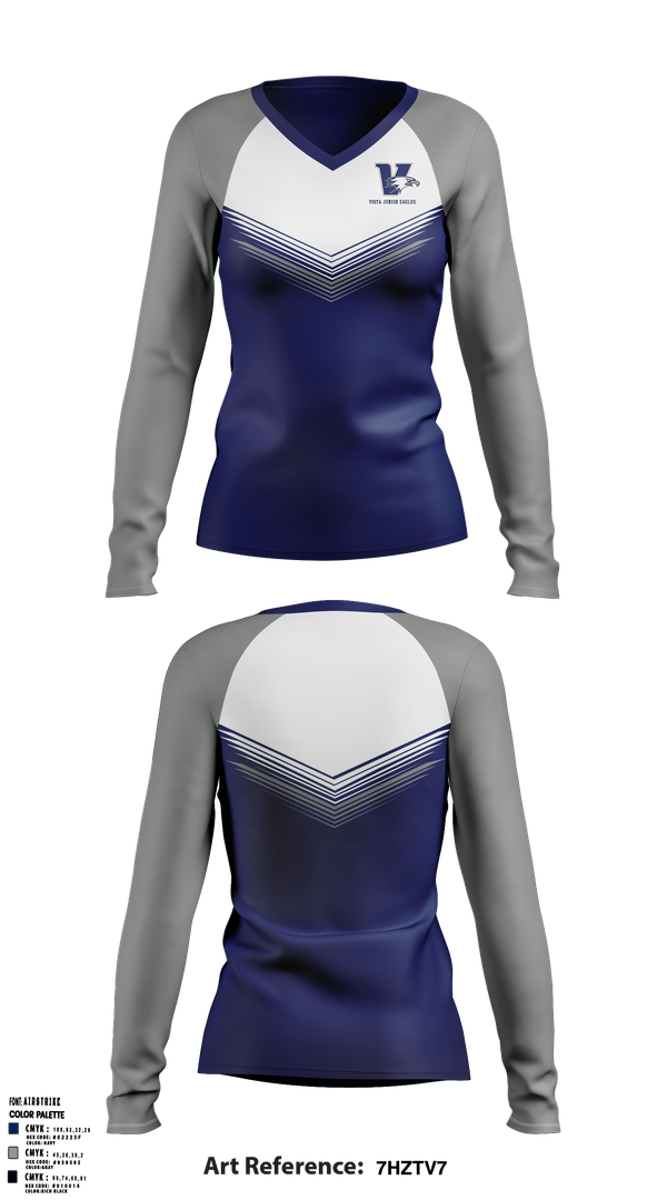 Womens Long Sleeve Vneck Shirt, Vista Junior Eagles, , Teamtime, Team time, sublimation, custom sports apparel, team uniforms, spirit wear, spiritwear, sports uniforms, custom shirts, team store, custom team store, fundraiser sports, apparel fundraiser